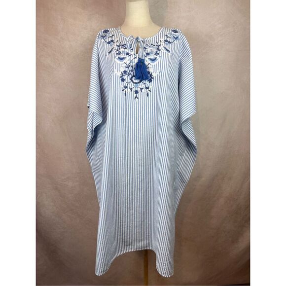 Blue Pin Stripe National 100% Cotton Kaftan Caftan - Picture 1 of 7